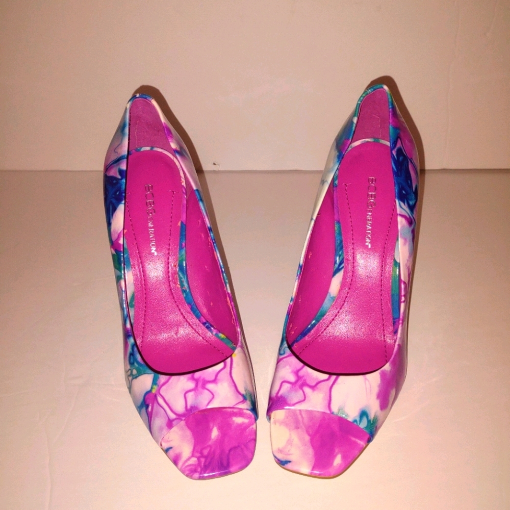 BCBGeneration Tie Dye Peep Toe Heels